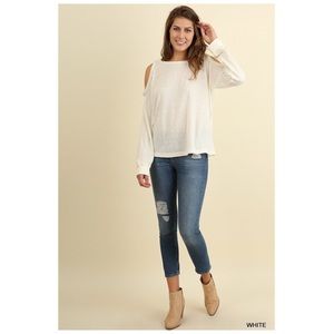 Tops - White Long Sleeve Cold Shoulder Blouse Tops - White Long Sleeve Cold Shoulder Blouse